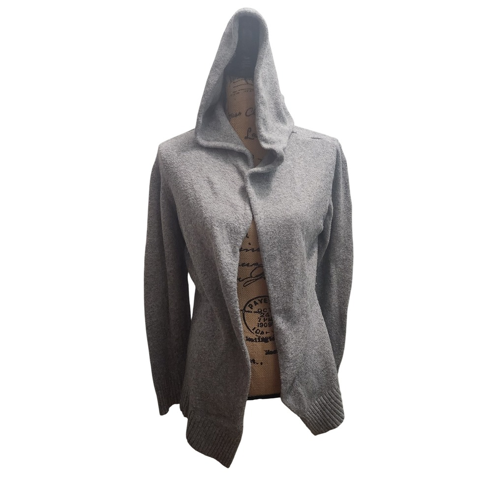 Dressbarn Women's Gray Hooded Cardigan Sweater Medium Cotton Blend Open Front